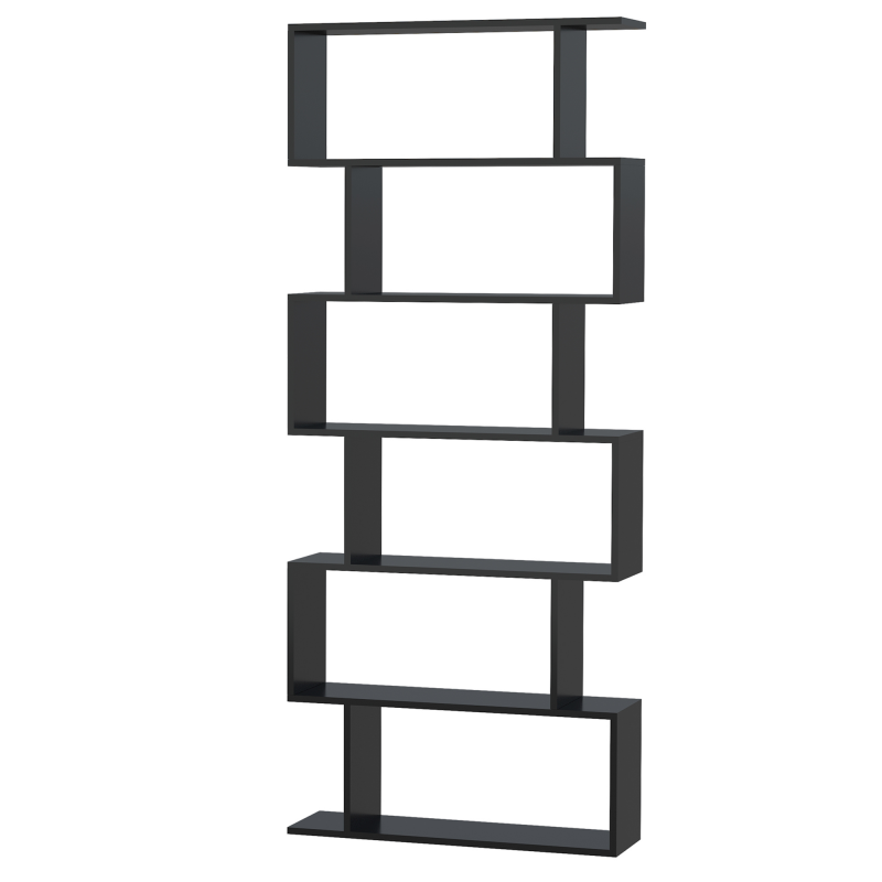 HOMCOM Bücherregal im Zickzack-Design 80B x 23T x 192H cm 6 Ebenen Schwarz Aosom – Bild 1 von 2