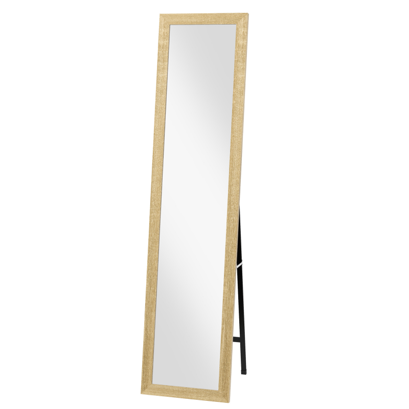 HOMCOM Rechteckiger Standspiegel zum Aufhängen oder Aufstellen mit Holzrahmen für Wohnzimmer Schlafzimmer 37 x 157 cm Hellbraun Aosom – Bild 1 von 2