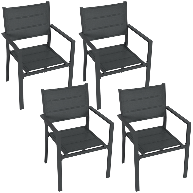 Outsunny Set aus 4 stapelbaren Gartenstühlen aus Aluminium und Textilene mit Armlehnen, 4er Set für den Außenbereich, Grau Aosom – Bild 1 von 2