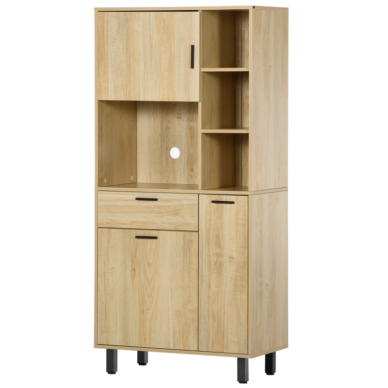 HOMCOM Küchenbuffet Küchenschrank mit einem Schublade, 3 Schränken, 4 offenen Fächern und Kabeldurchlass Höhe 166 cm Aosom – Bild 1 von 2