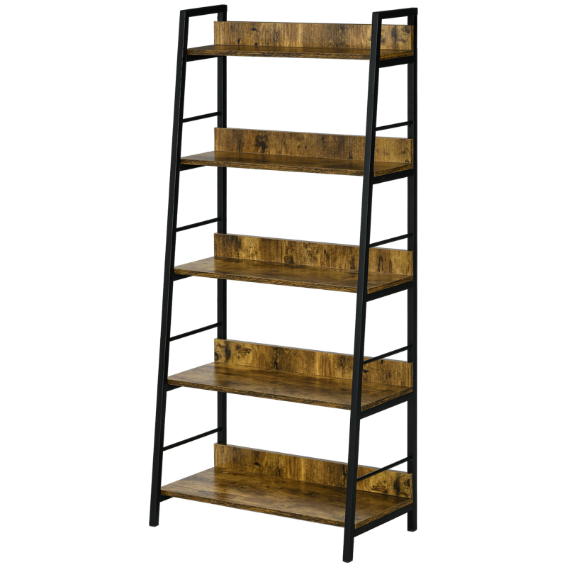HOMCOM Schräges Industrie-Stil Bücherregal mit 5 Ebenen 70L x 35B x 150H cm Aosom – Bild 1 von 2