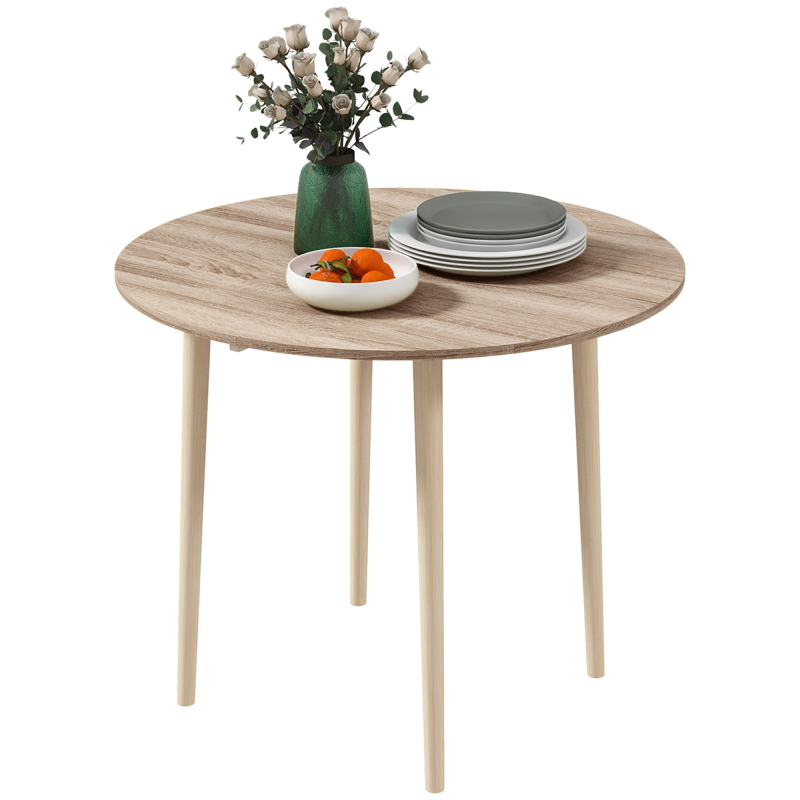 HOMCOM Klappbarer Esstisch ausziehbar Küchentisch 2 Klappen - runder Tisch wenig Platzbedarf mit Holzbeinen Ø89 x 73,5H cm Aosom – Bild 1 von 2