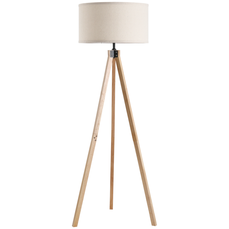 HOMCOM Stehlampe im skandinavischen Stil 40 W max. Abmessungen Ø 45L x 45B x 152H cm aus Pinienholz Leinen beige Aosom – Bild 1 von 2