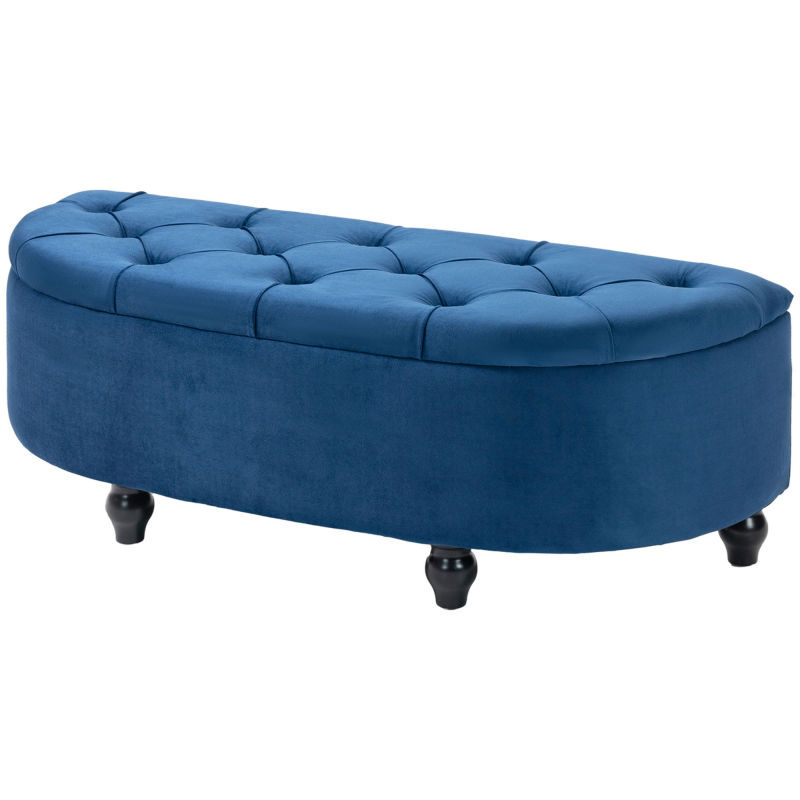 HOMCOM Hocker mit Stauraum 2 in 1 - Klassisch-eleganter halbrunder gepolsterter Hocker - Schwarze Kautschukholzfüße, blauer Samtbezug Aosom – Bild 1 von 2