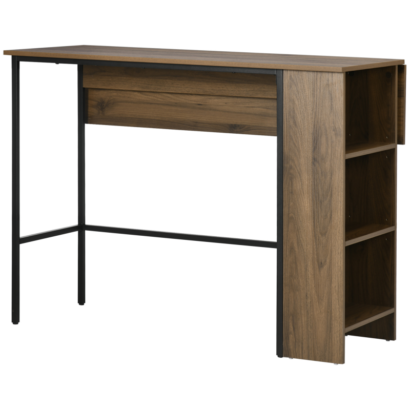 HOMCOM Bartisch mit Stauraum Bistrot Insel mit klappbarer Seitenplatte und 3 Regalen - 120 x 76 x 91,4 cm braun Aosom – Bild 1 von 2