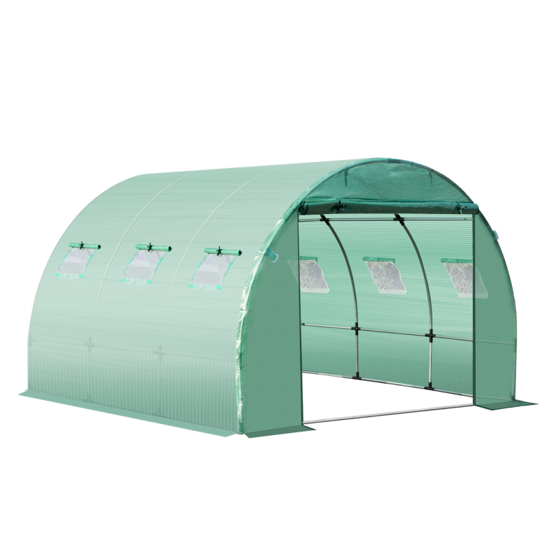 Outsunny Ersatzplane für Garten-Gewächshaus-Tunnel 9 m², Plane Abmessungen 3L x 3B x 2H m PE Anti-UV wasserdicht 6 Fenster + rollbare Reißverschlusstür Grün Aosom – Bild 1 von 2