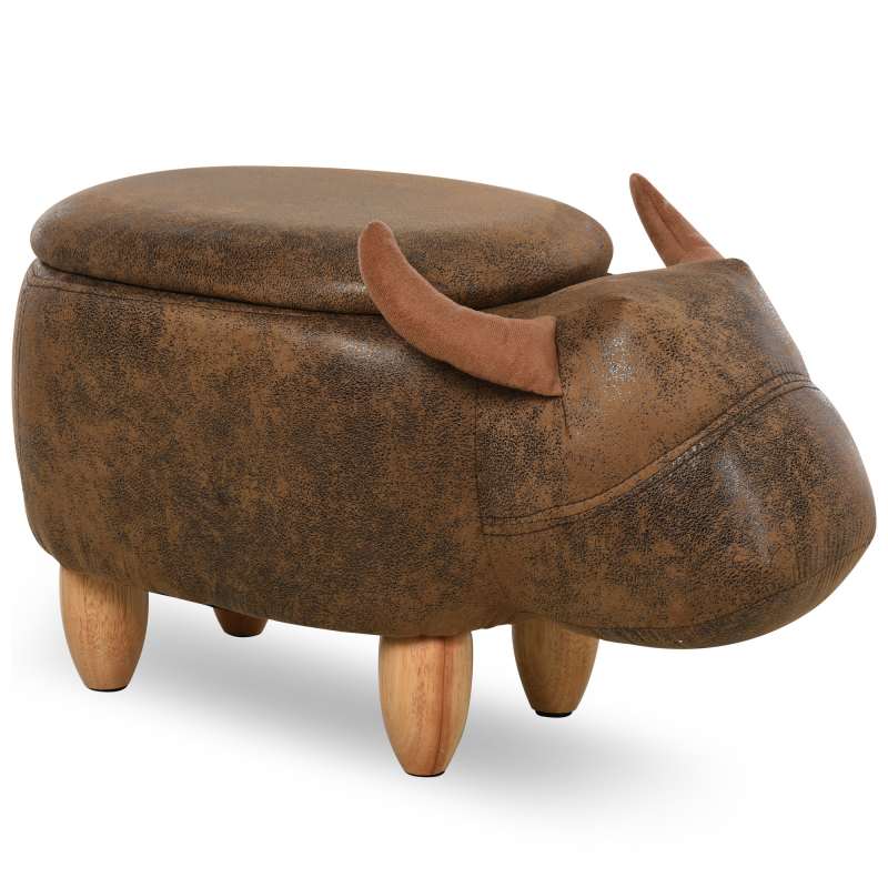 HOMCOM Kuhhocker - Kuhhocker - Stierhocker 2-in-1 mit Stauraum - Kautschukholzbeine Kunstleder Veloursleder-Look braun Aosom – Bild 1 von 2
