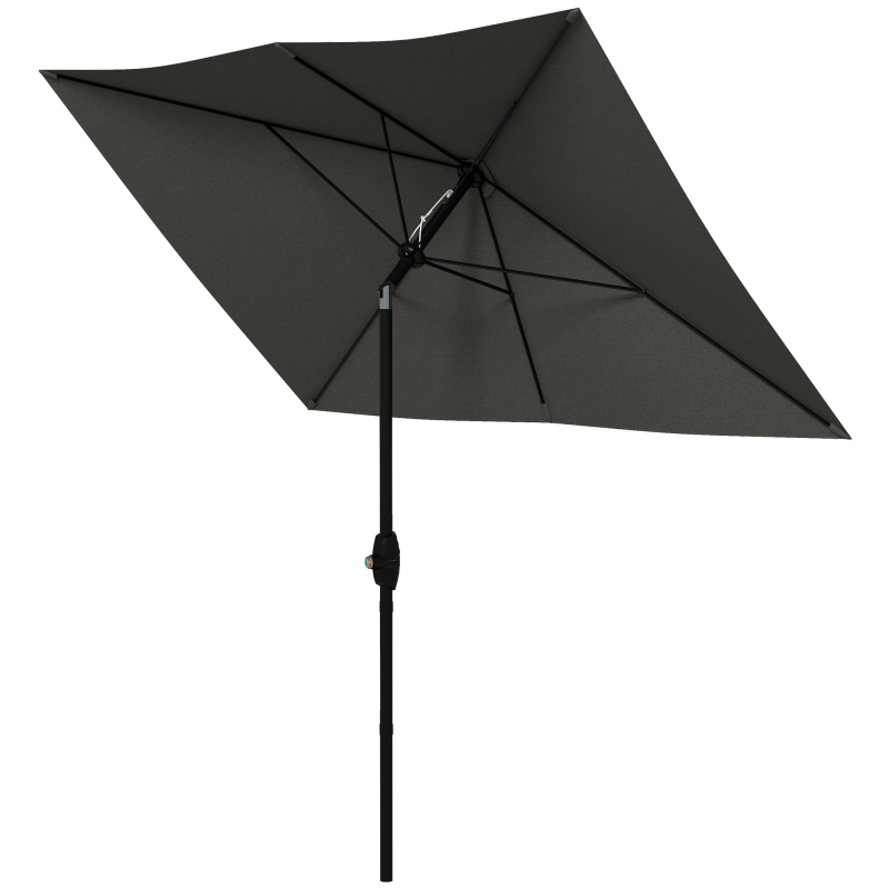 Outsunny Garten Sonnenschirm Rechteckiger neigbarer Sonnenschirm 2 x 3 m mit Kurbel wasserdichtes Hochleistungs-Polyestergewebe 180 g/m² dunkelgrau Aosom – Bild 1 von 2