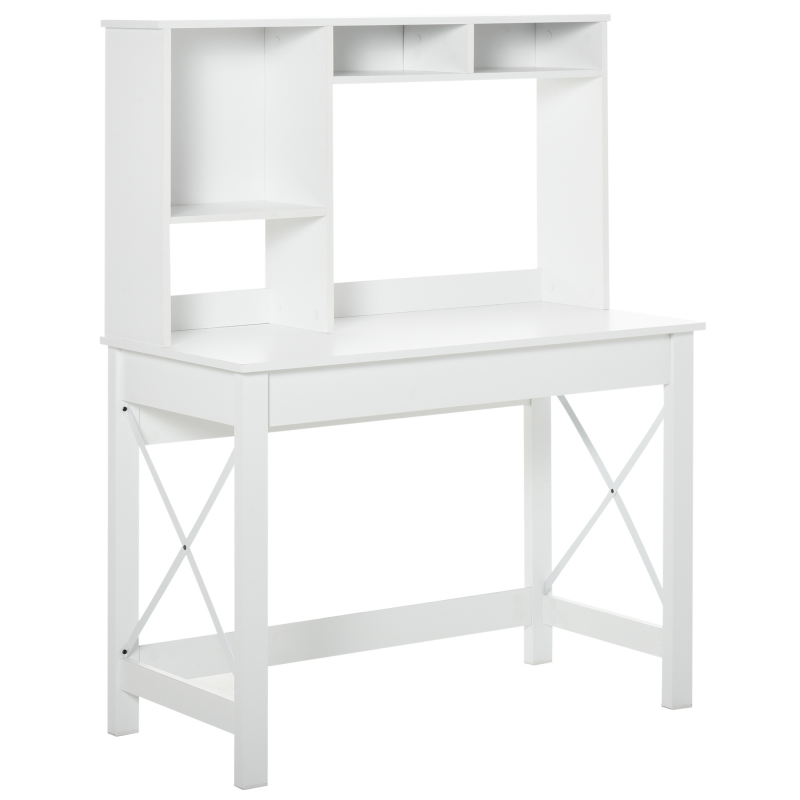 HOMCOM Schreibtisch mit Aufbewahrung, Bücherregal-Schreibtisch, moderner Holzschreibtisch mit Regalen und großer Tischplatte für kleine Räume, Home Office, Schlafzimmer, 105 x 50 x 137,5 cm, Weiß Aosom – Bild 1 von 2