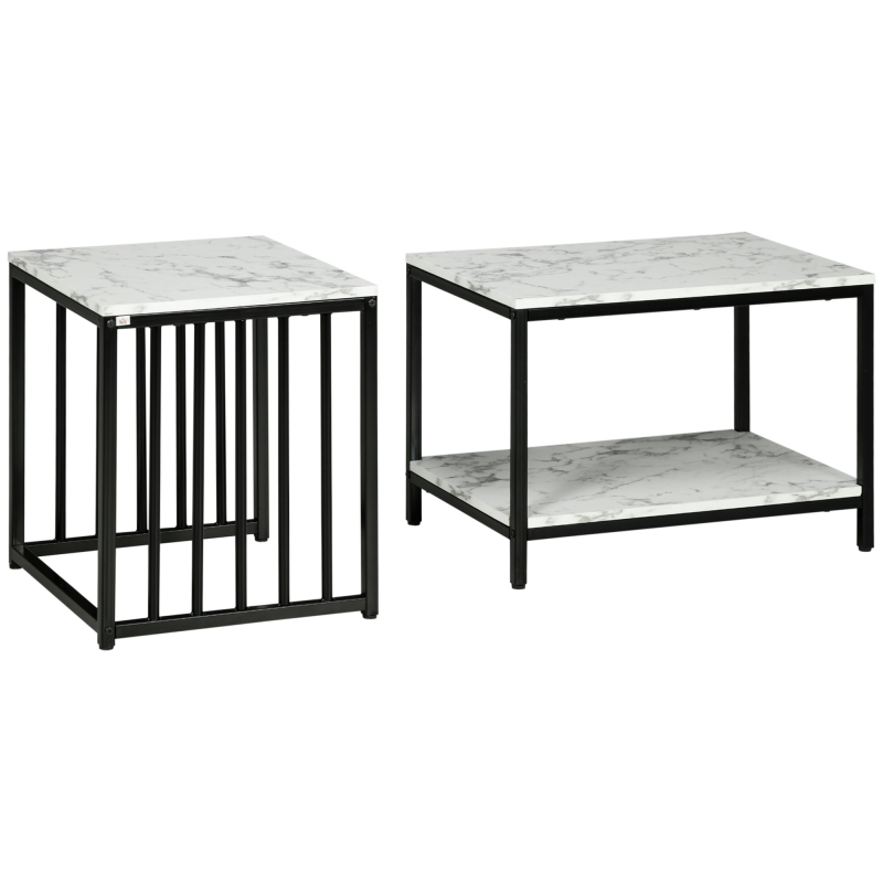HOMCOM Set mit 2 Couchtischen, ineinander passend, stapelbar, mit Holzoptik-Marmorplatte und schwarzem Metallgestell Aosom – Bild 1 von 2