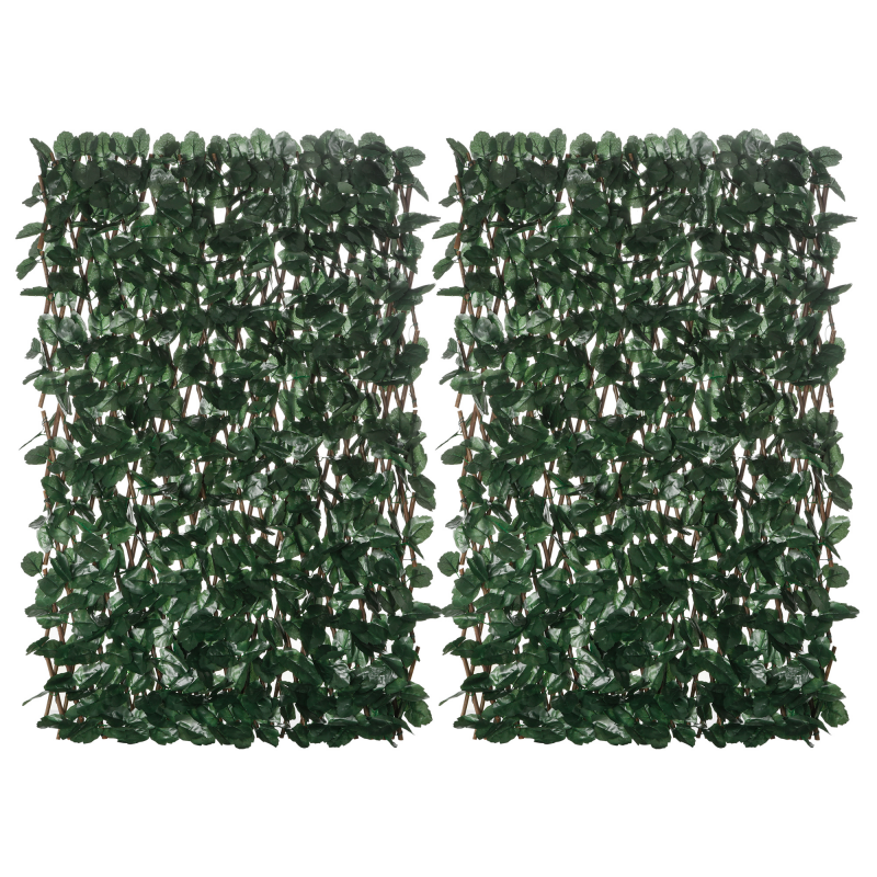 Outsunny Künstlicher Laubzaun Sichtschutzzaun 2 Paneele verstellbare Länge 295 x 70 cm erweiterbares Geflecht realistisches Blattwerk aus PE Grün Aosom – Bild 1 von 2