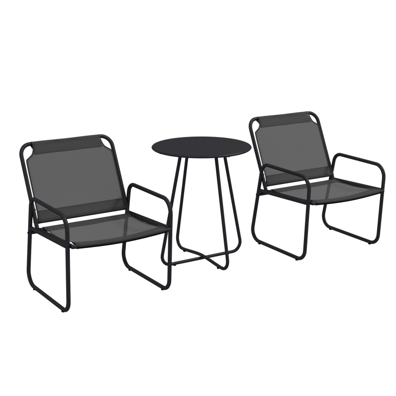 Outsunny Gartenmöbel-Set 3-teilig, 2 Sessel 1 runder Tisch, Stahl und atmungsaktives Gewebe, Grau Aosom – Bild 1 von 2