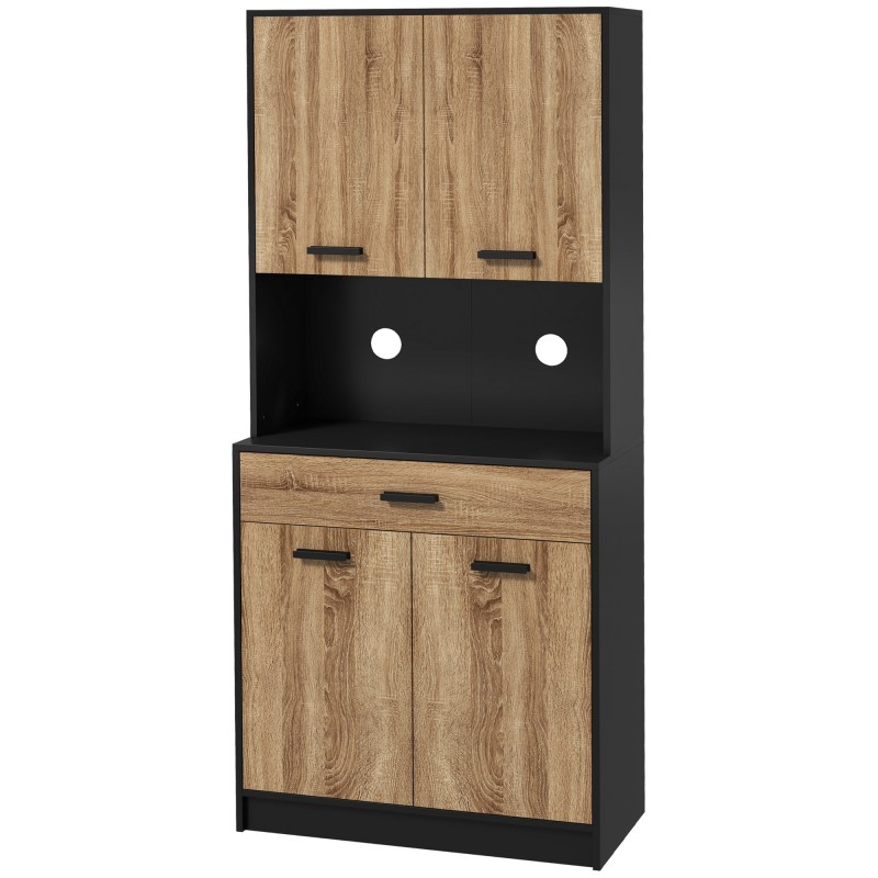 HOMCOM Küchenschrank, Küchenbuffet, Lagerungsschrank, 2 Schränke, 4 Türen, 1 Schublade, Kabeldurchlass, Industriedesign, 80 x 40 x 180 cm, Schwarz und Natur Aosom – Bild 1 von 2