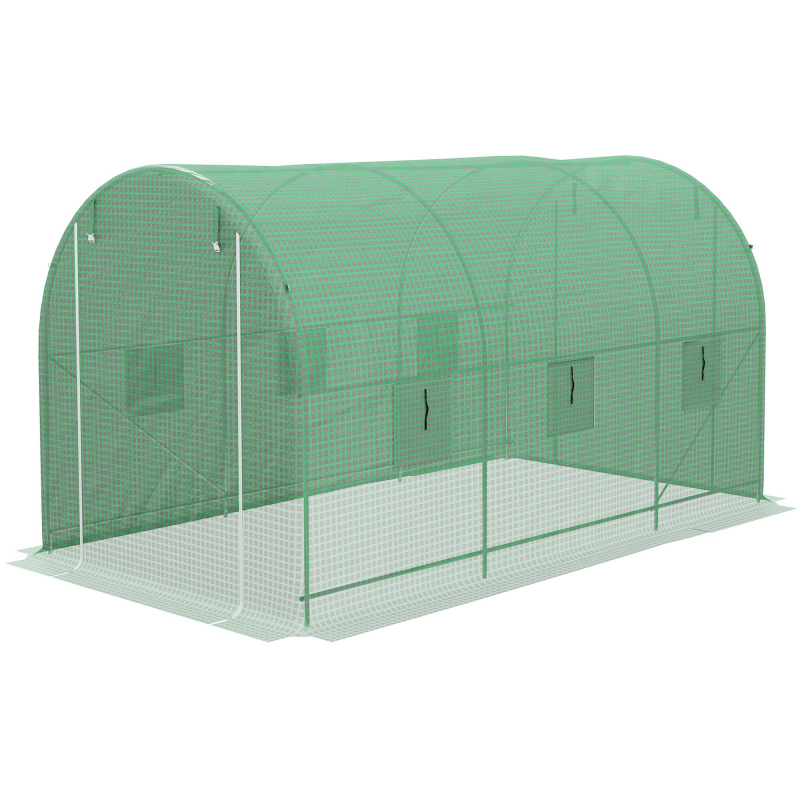 Outsunny Garten Tunnelgewächshaus Tomaten Gewächshaus Bodenfläche 8 m² 4L x 2B x 2,05H m Stahlgestell Doppel-Reißverschlusstür 6 abrollbare Fenster grün Aosom – Bild 1 von 2