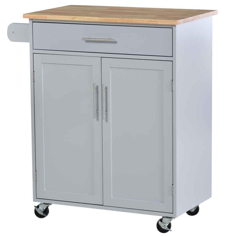 HOMCOM Küchenservierwagen auf Rollen Servicewagen Kücheninsel mit Schublade Schrank und Geschirrtuchhalter - 83B x 45T x 91,5H cm Grau Aosom – Bild 1 von 2