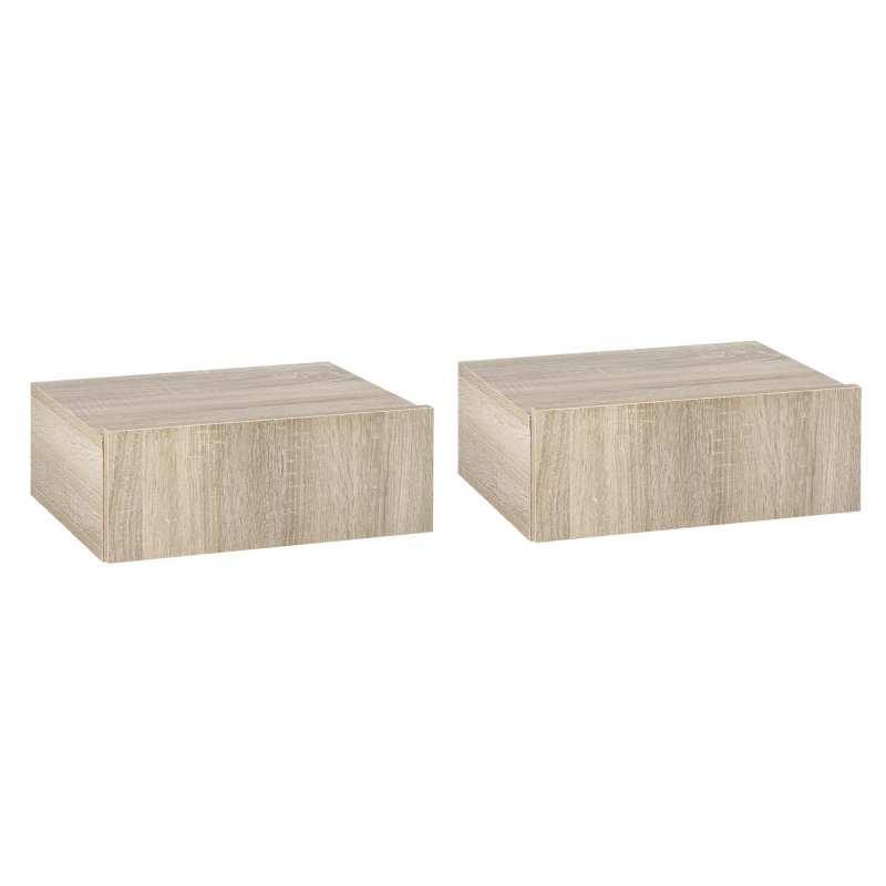 HOMCOM Set von 2 Wand-Nachttischen - Set von 2 Nachttischen - Schublade, Tablett - Spanplatten Eichenoptik Aosom – Bild 1 von 2