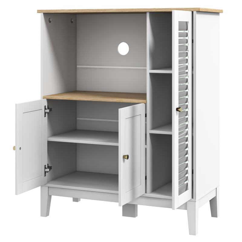 HOMCOM Mikrowellenschrank, Küchenschrank, Buffet, mit 1 Nische 3 Türen, Kabeldurchlass, für Küche, Esszimmer, Wohnzimmer, 80 x 35 x 97 cm, gehärtetes Glas, weiß und holzfarben Aosom – Bild 1 von 2