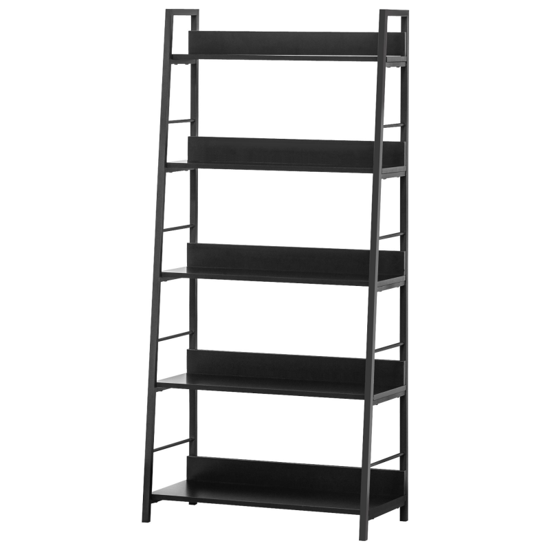 HOMCOM Bücherregal Regal mit schräger industrieller Aufbewahrung 5 Ebenen 70L x 35B x 150H cm Schwarz Aosom – Bild 1 von 2