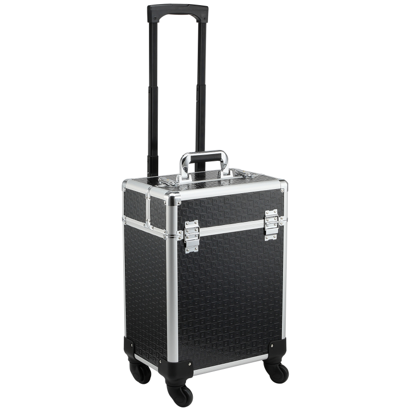 HOMCOM Koffer Trolley Make-up Koffer Kosmetik Vanity Teleskopgriff verstellbar 34L x 24B x 52H cm Alu. Schwarz Aosom – Bild 1 von 2