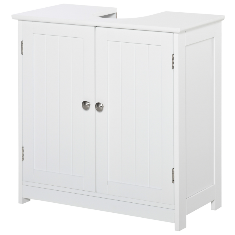 kleankin Badezimmerschrank unter Waschbecken - Unterschrank - Schrank 2 Türen mit Regal - Abmessungen 60B x 30T x 60H cm - in weißem Holz Aosom – Bild 1 von 2