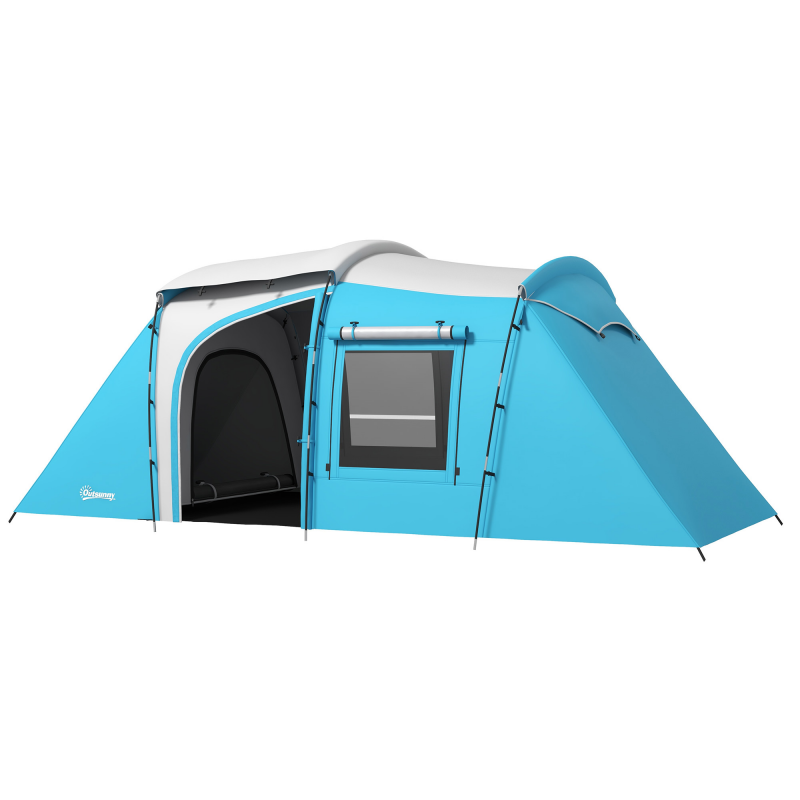Outsunny Familien-Campingzelt 3-4 Personen mit 2 Schlafzimmern - 4 Türen und 4 Fenstern, Transporttasche, wasserdicht, Abmessungen 460L x 220B x 175H cm Aosom – Bild 1 von 2