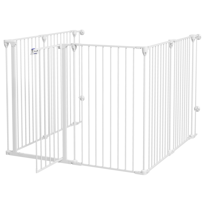 PawHut Sicherheitsgitter Schutzgitter Kaminabsperrung Park umzäunter zusammenklappbar modular 6 Paneele mit Tür ohne Bohren Höhe 100 cm weiß Aosom – Bild 1 von 2