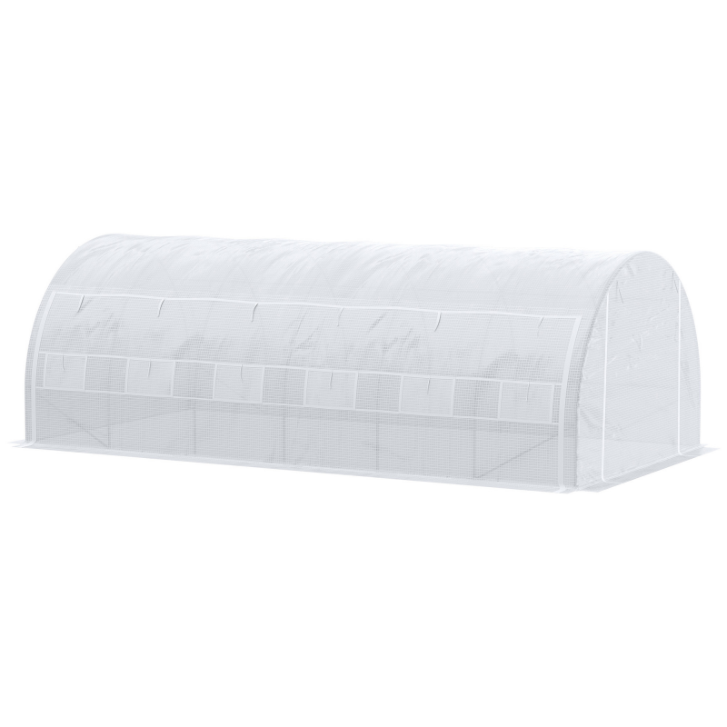 Outsunny Garten Gewächshaus 18 m² 6L x 3B x 2H m mit Tür + rollbaren Seitenwänden mit Reißverschluss, 12 Fenstern, verzinktem Stahl PE Hochdichtem 140 g/m² Anti-UV Weiß Aosom – Bild 1 von 2