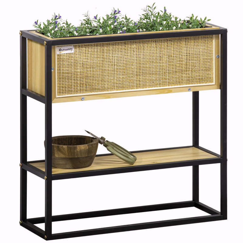 Outsunny Rechteckiger Pflanzkasten auf Stecktafeln mit unterem Regal - Quadratisches Hochbeet im Freien - Metall und Holz - 55 x 20 x 56 cm Aosom – Bild 1 von 2