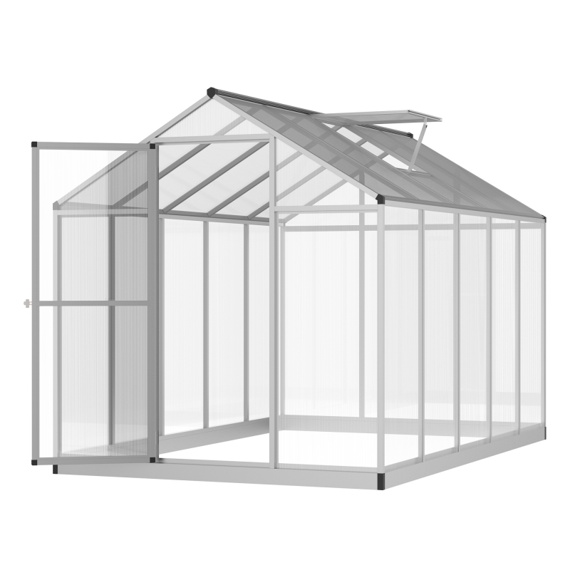 Outsunny Gewächshaus 3 x 2 m Aluminium Polycarbonat 5,5 m² Fundament Lüftungsfenster Tür mit Riegel Aosom – Bild 1 von 2