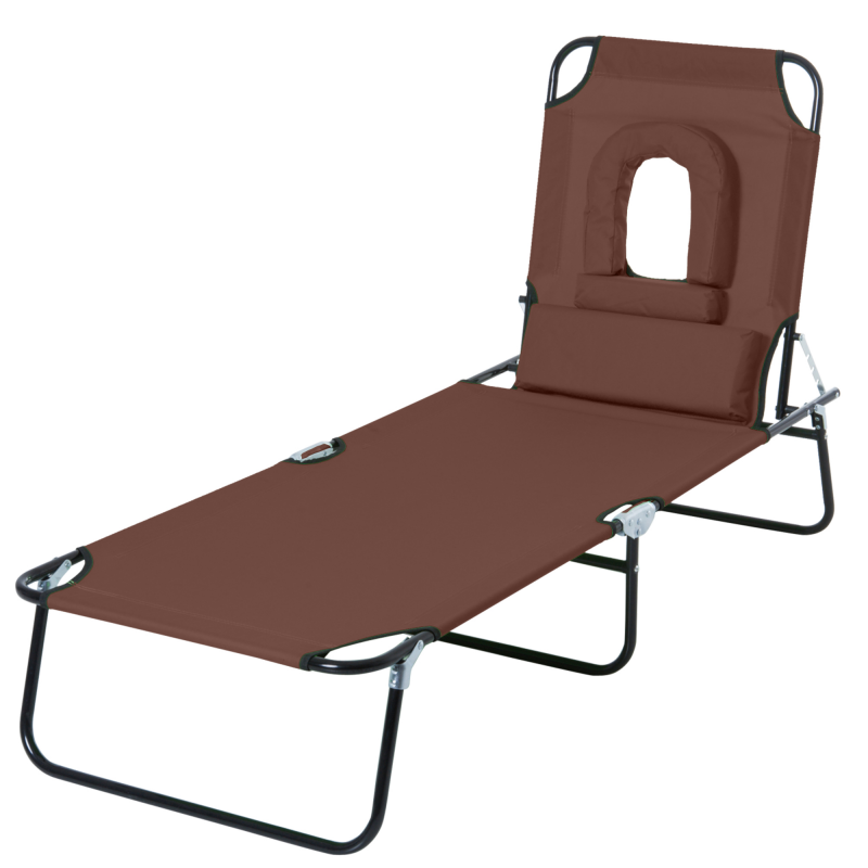 Outsunny Sonnenbett klappbar mit 4-fach verstellbarer Liegeposition Lesesessel 3 Kissen enthalten Braun Aosom – Bild 1 von 2