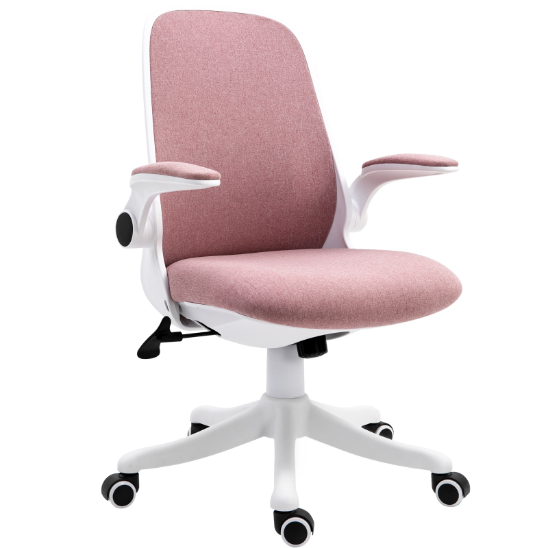 Vinsetto Bürostuhl Leinenstoff höhenverstellbar 360° drehbar hochklappbare Armlehnen einstellbare Lordosenstütze rosa Aosom – Bild 1 von 2