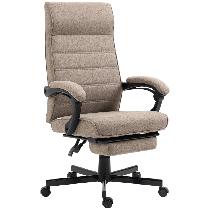 Vinsetto Ergonomischer Bürostuhl, Drehbarer Bürostuhl, Neigbar, in Leinenoptik mit Armlehnen, höhenverstellbar und einklappbarem Fußstütze, Braun Aosom – Bild 1 von 2