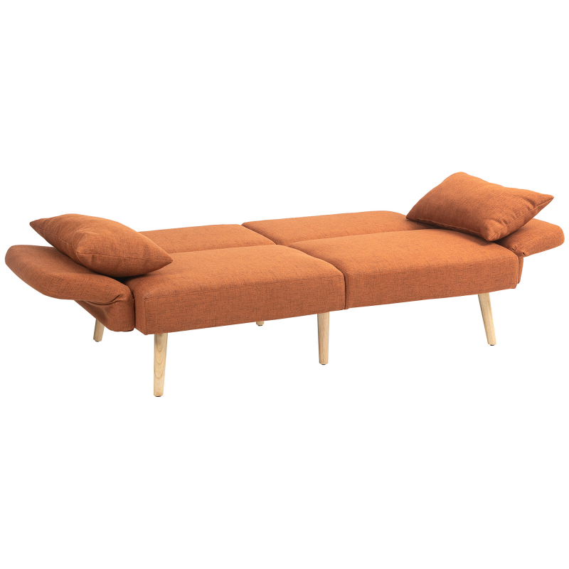 HOMCOM 3-Sitzer Schlafsofa, 2-Sitzer Schlafsofa, verstellbare Rückenlehne und Armlehnen, Schlafcouch aus Leinenoptik, Massivholzfüße, 2 waschbare Kissen, Braun Aosom – Bild 1 von 2