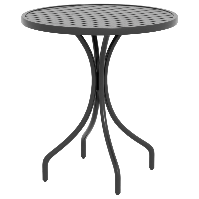 Outsunny Runder Gartentisch Ø66 cm, Gartentisch aus verzinktem Stahl mit Lattenplatte für Terrasse, Balkon, Schwarz Aosom – Bild 1 von 2