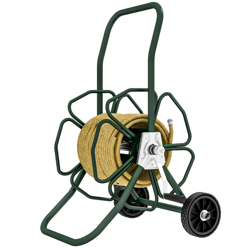 Outsunny Gartenschlauch-Aufroller auf Rädern, 30 m Ø16mm Schlauch, Schlauchwagen, Schlauchaufroller, rutschfester Griff, Metall, Grün Aosom – Bild 1 von 2