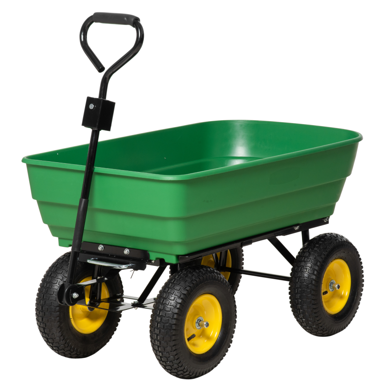 Outsunny Handgartenwagen mit kippbarer Mulde 75° 125L Max. 200 kg Tragkraft 4 Luftreifen Stahl PP Gelb Grün Aosom – Bild 1 von 2