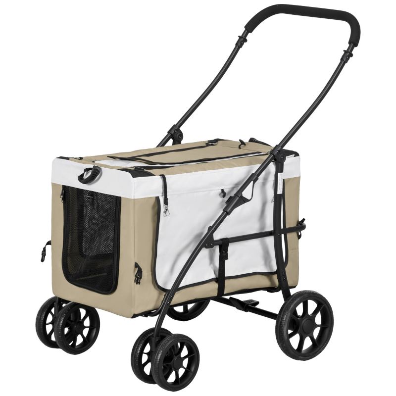 PawHut Faltbarer Haustier-Buggy für Hunde Katzen, abnehmbare Tragetasche, Schultergurte, 4 Räder mit Bremsen, 600D Oxford 81 x 58 x 97,5 cm Khaki Aosom – Bild 1 von 2