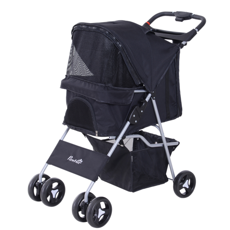 PawHut Poussette Buggy für Hunde 75L x 46B x 94H cm faltbar wasserdicht 600D Oxford Stoff 4 Räder Schwarz Aosom – Bild 1 von 2
