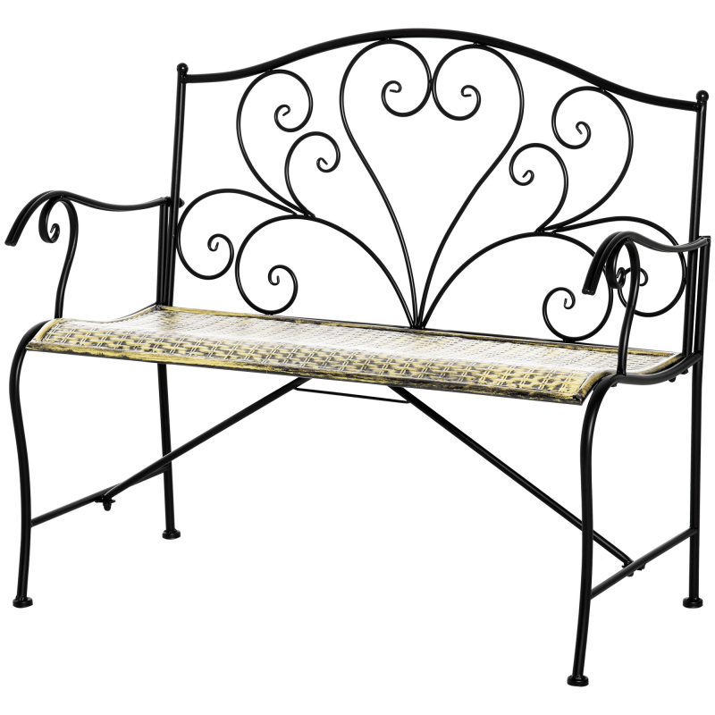 Outsunny Gartenbank 2-Sitzer im neo-retro Stil Schmiedeeisen Schlanken Linien Metall Schwarz Goldfarben Effekt Vintage Aosom – Bild 1 von 2