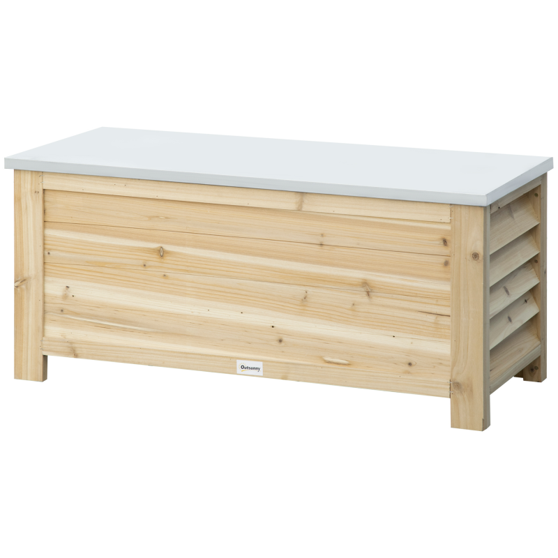 Outsunny Gartentruhe aus Holz und verzinktem Metalldeckel 155L mit Gasdruckfedern - 110 x 50 x 50 cm Holz natur Aosom – Bild 1 von 2