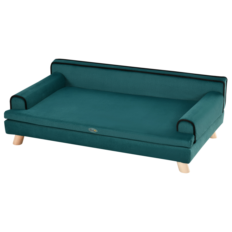 PawHut Canapé für Hunde Katzen skandinavisches Design mit abnehmbarem flauschigem Kissen massive Holzbeine 100 x 62 x 32 cm Entenblau Aosom – Bild 1 von 2