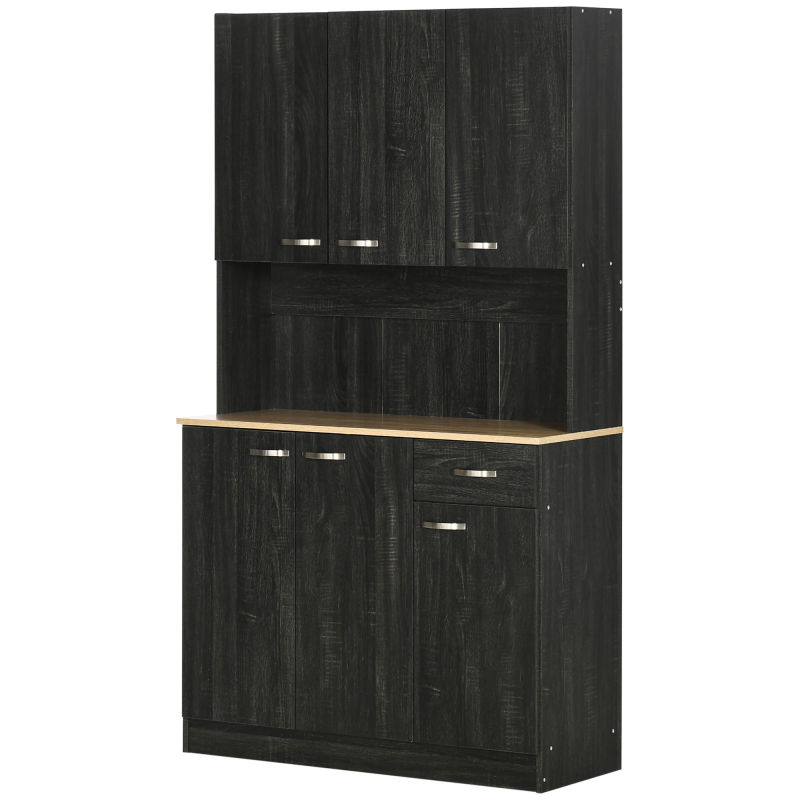 HOMCOM Buffet für die Küche, zeitgenössischer Küchenschrank mit mehreren Aufbewahrungsmöglichkeiten, 6 Türen, 1 Schublade + große Arbeitsplatte, Abmessungen 101L x 39B x 180H cm in Schwarz Aosom – Bild 1 von 2