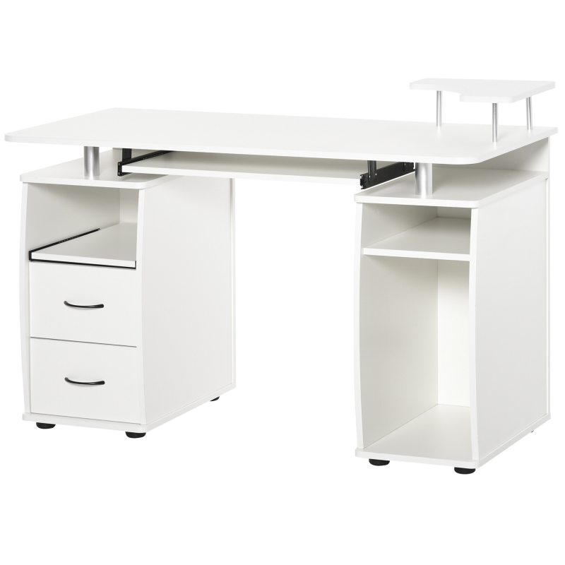 HOMCOM Computertisch Multimedia Mehrzweck Aufbewahrung 120L x 55B x 85H cm in weißem Holz Aosom – Bild 1 von 2