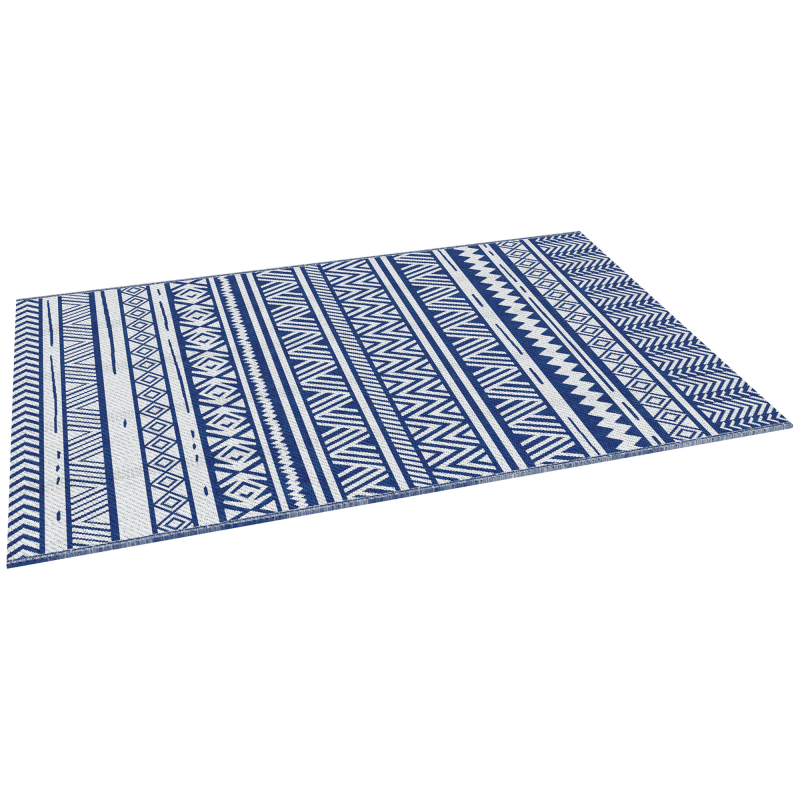 Outsunny Garten Teppich Style Graphique - Reversible Teppich 2 Muster - Maße 2,74L x 1,82B m - Hochdichtes PP 310 g/m² Blau und Weiß Aosom – Bild 1 von 2