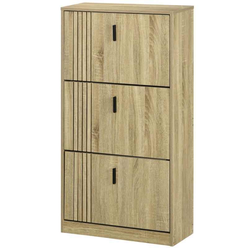 HOMCOM Schuhschrank mit 3 Klappen, 18 Paar, Schuhregal 3 Fächer, hohe Kapazität für Eingang, Flur, Wohnzimmer, 63 x 24 x 117 cm, Eiche Aosom – Bild 1 von 2