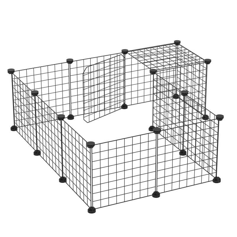 PawHut Nagetiergehege, Welpenpark, Haustierzaun, modular DIY, 24 Panels, Schwarz Aosom – Bild 1 von 2