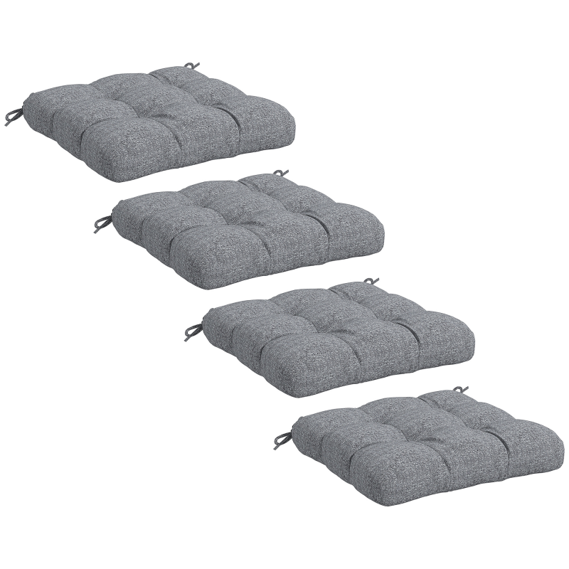 Outsunny Set mit 4 Gartenstuhlkissen, Gesteppte Außenkissen, 10 cm Polsterung mit Befestigungen, dim. 48L x 48B cm Grau Aosom – Bild 1 von 2