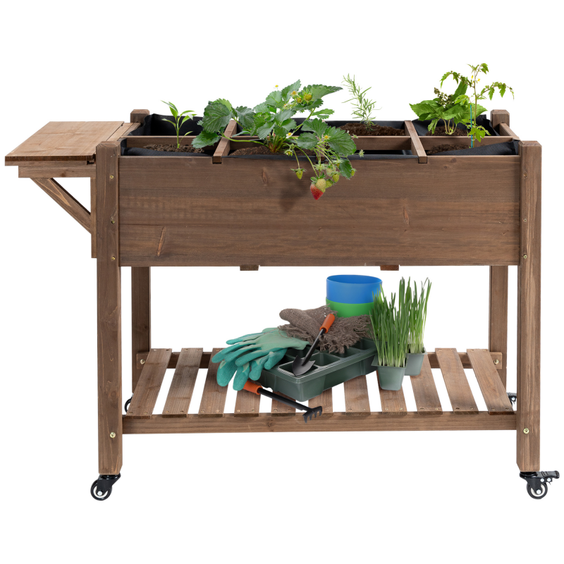 Outsunny Hochbeet auf Standfuß - Gemüsegarten auf Rollen - Regal, Klappbarer Tisch, Bewässerungseinsätze, Entwässerungsvlies Inklusive - Vorbehandeltes Tannenholz Aosom – Bild 1 von 2