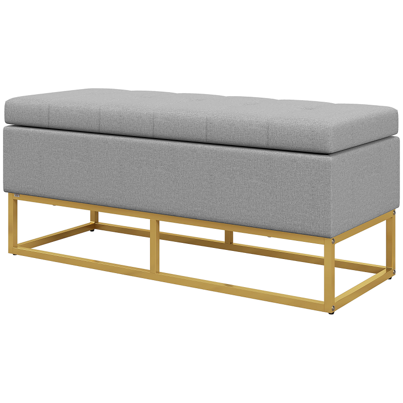 HOMCOM Sitzbank Bank mit Stauraum 2-in-1 gepolsterte Sitzfläche und Stahlbeine - 110 x 44 x 48 cm grau und gold Aosom – Bild 1 von 2