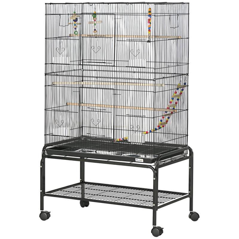 PawHut Vogelkäfig auf Rollen mit 4 Futternäpfen und 3 Sitzstangen 79 x 49 x 133 cm schwarz Aosom – Bild 1 von 2